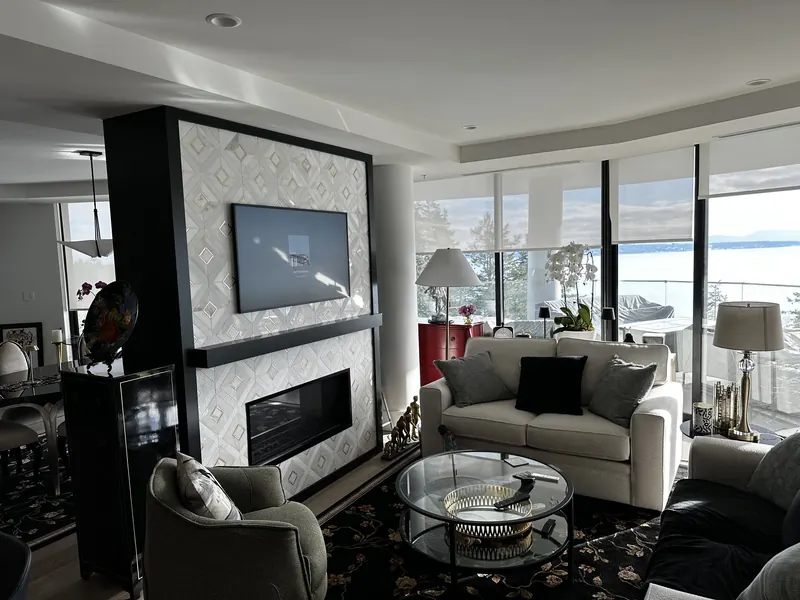 New marble fireplace surround in a White Rock apartment
