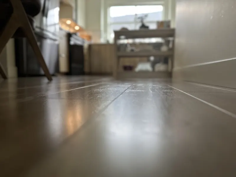 Low angle view across new wide-plank flooring